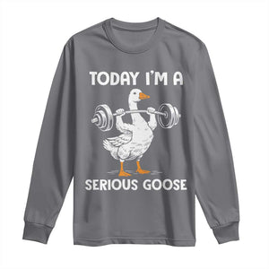Funny Goose Weight Lifting Long Sleeve Shirt Today Im A Serious Goose Weightlifter Gym Workout TS10 Charcoal Print Your Wear