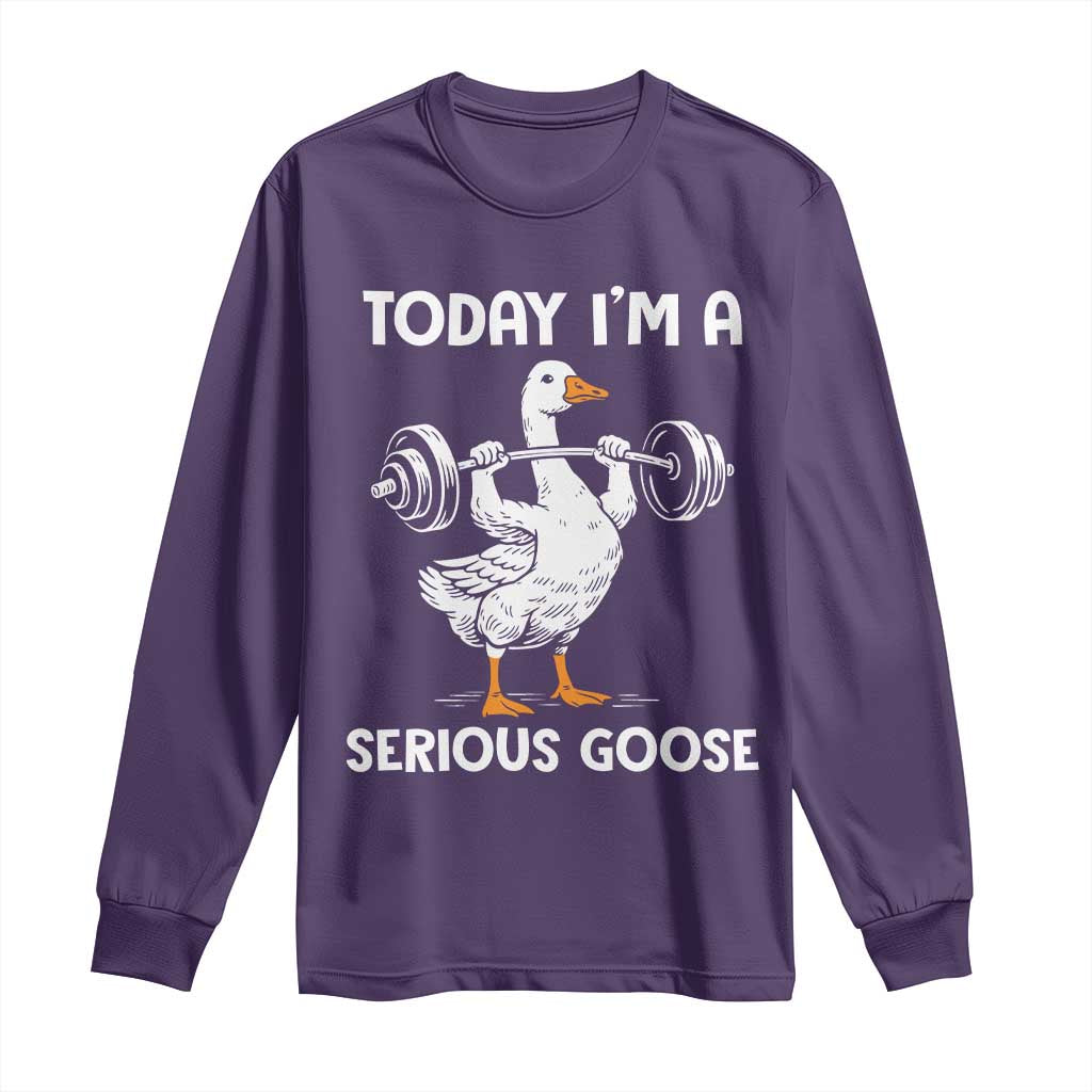 Funny Goose Weight Lifting Long Sleeve Shirt Today Im A Serious Goose Weightlifter Gym Workout TS10 Purple Print Your Wear