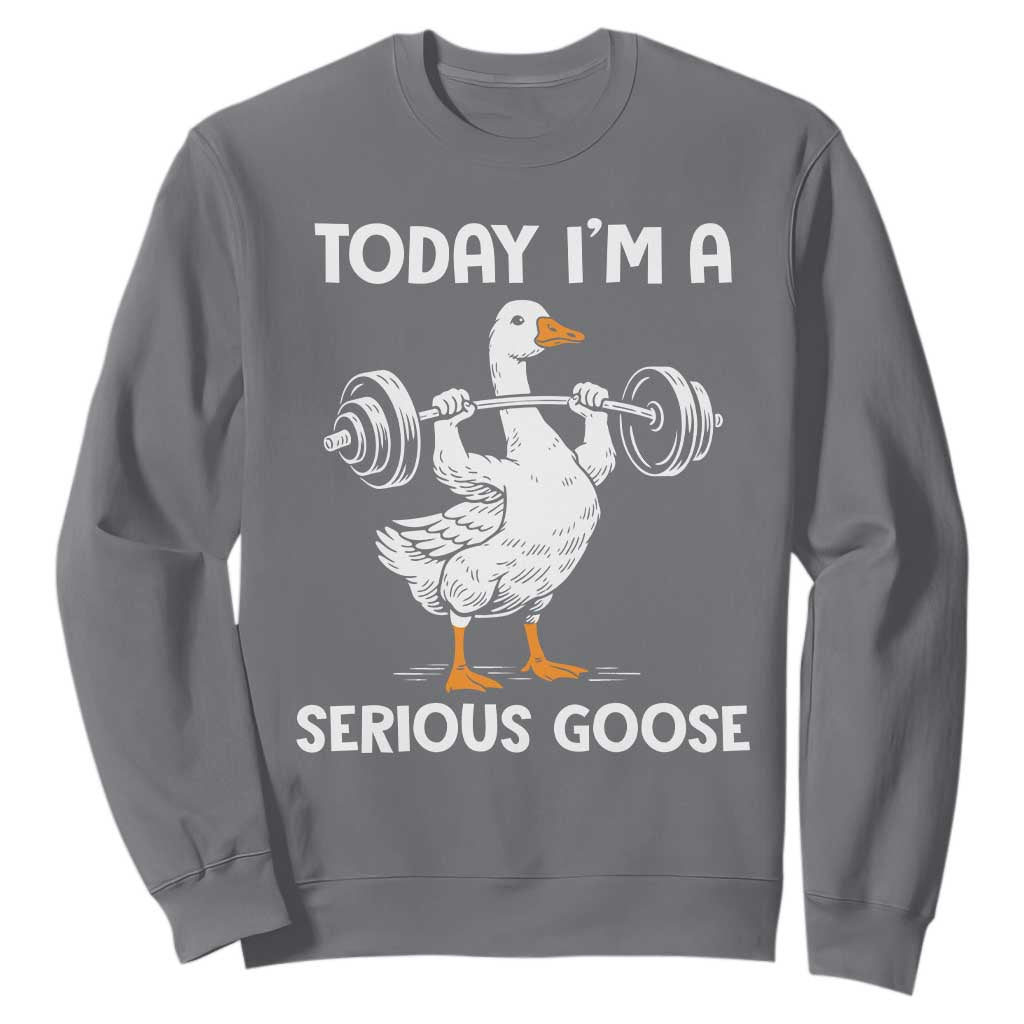Funny Goose Weight Lifting Sweatshirt Today Im A Serious Goose Weightlifter Gym Workout TS10 Charcoal Print Your Wear