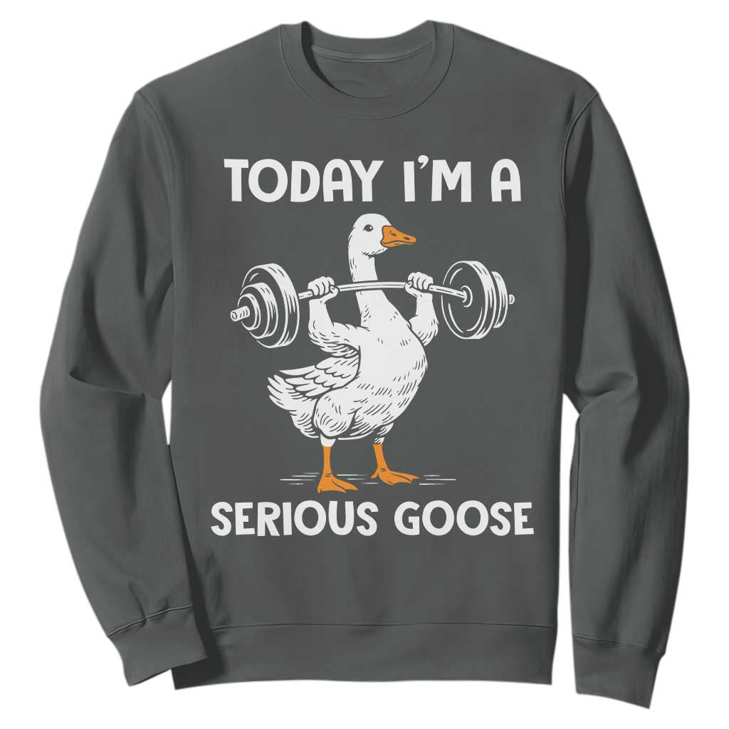 Funny Goose Weight Lifting Sweatshirt Today Im A Serious Goose Weightlifter Gym Workout TS10 Dark Heather Print Your Wear