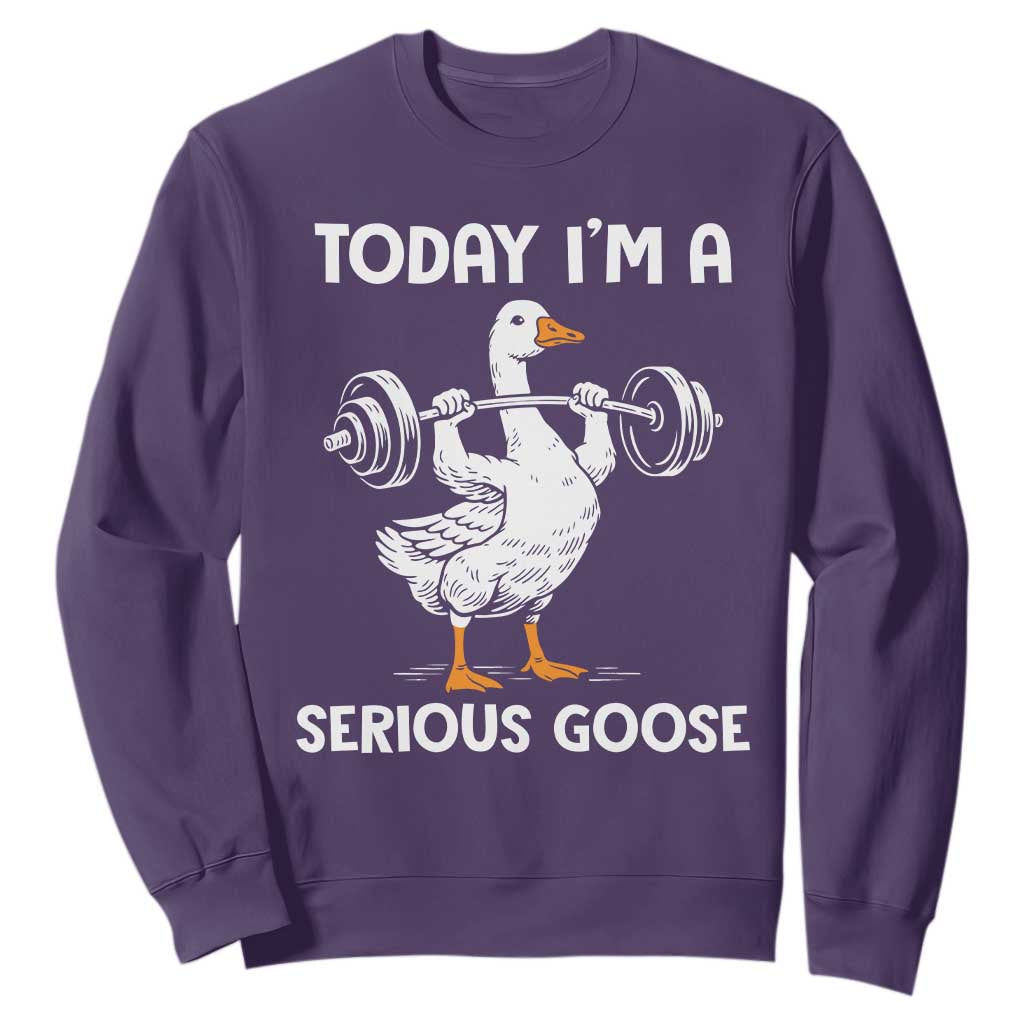 Funny Goose Weight Lifting Sweatshirt Today Im A Serious Goose Weightlifter Gym Workout TS10 Purple Print Your Wear