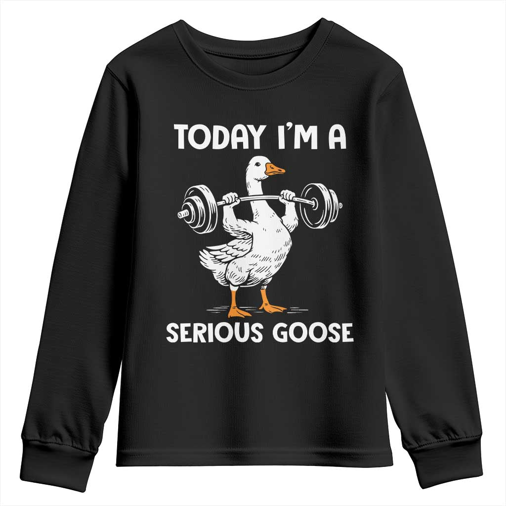 Funny Goose Weight Lifting Youth Sweatshirt Today Im A Serious Goose Weightlifter Gym Workout TS10 Black Print Your Wear