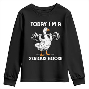 Funny Goose Weight Lifting Youth Sweatshirt Today Im A Serious Goose Weightlifter Gym Workout TS10 Black Print Your Wear