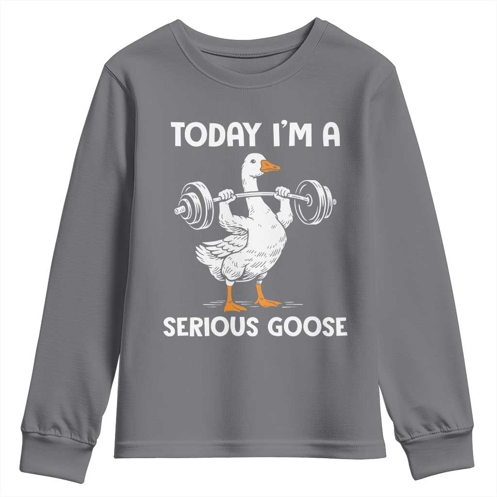 Funny Goose Weight Lifting Youth Sweatshirt Today Im A Serious Goose Weightlifter Gym Workout TS10 Charcoal Print Your Wear