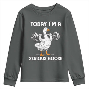 Funny Goose Weight Lifting Youth Sweatshirt Today Im A Serious Goose Weightlifter Gym Workout TS10 Dark Heather Print Your Wear