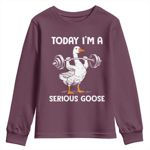 Funny Goose Weight Lifting Youth Sweatshirt Today Im A Serious Goose Weightlifter Gym Workout TS10 Maroon Print Your Wear