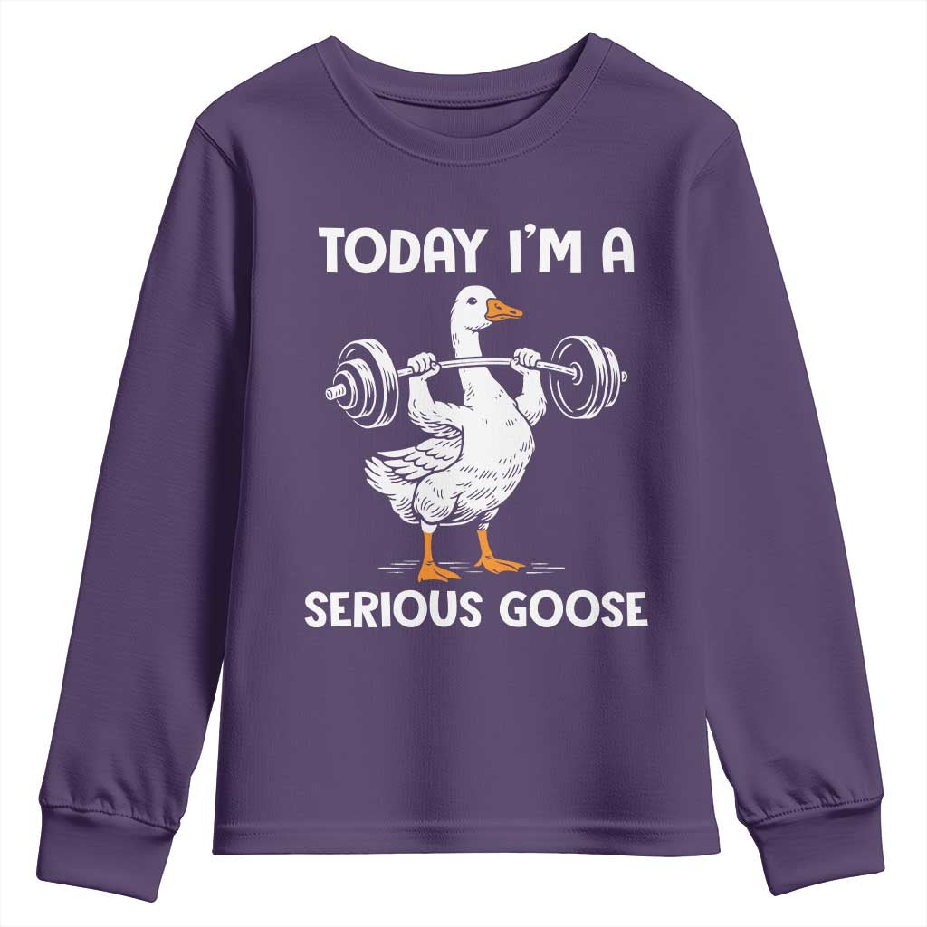 Funny Goose Weight Lifting Youth Sweatshirt Today Im A Serious Goose Weightlifter Gym Workout TS10 Purple Print Your Wear
