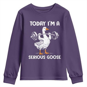 Funny Goose Weight Lifting Youth Sweatshirt Today Im A Serious Goose Weightlifter Gym Workout TS10 Purple Print Your Wear