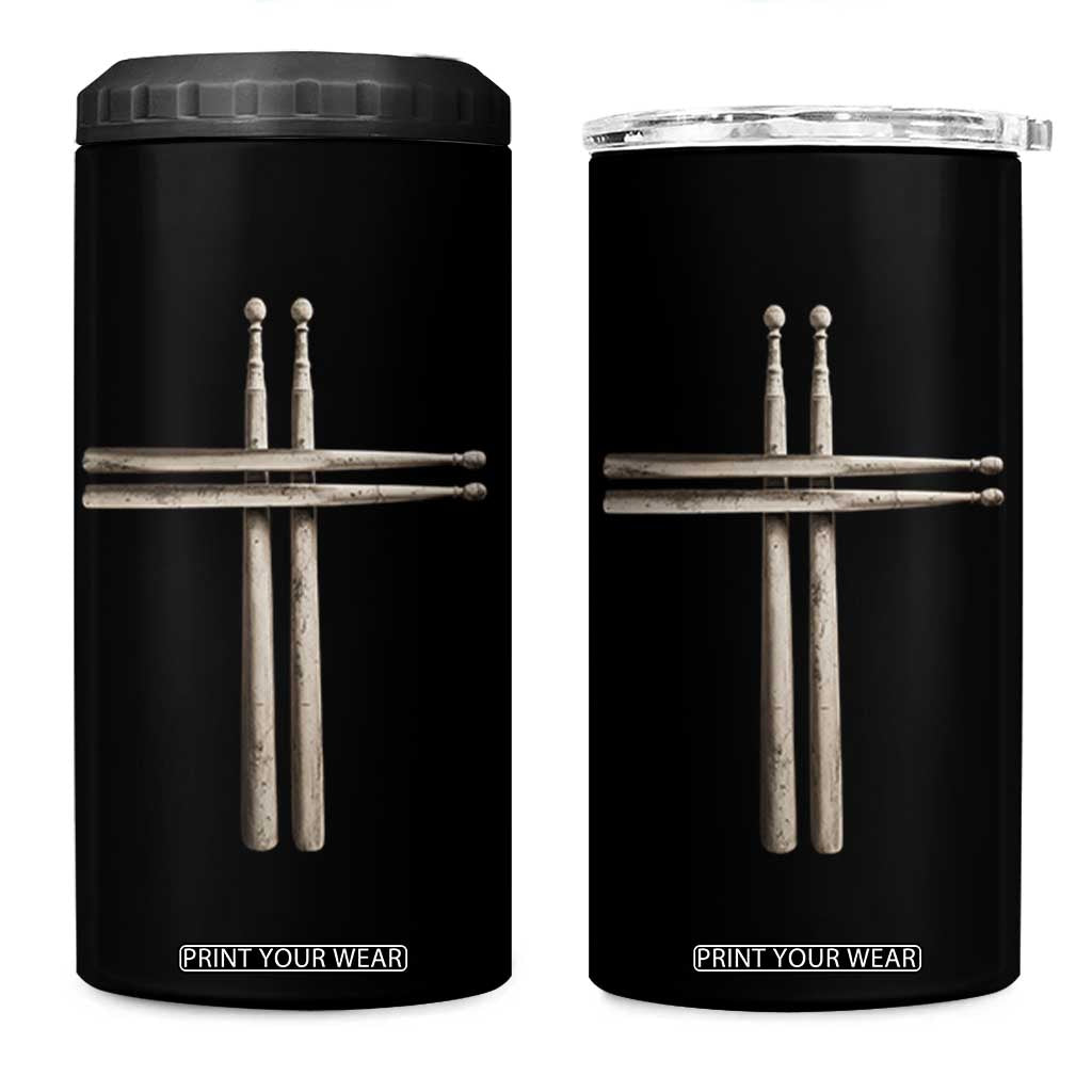 Christian Drummer 4 in 1 Can Cooler Tumbler Drumstick Cross Rock Music Lover Gift TS10 One Size: 16 oz Black Print Your Wear