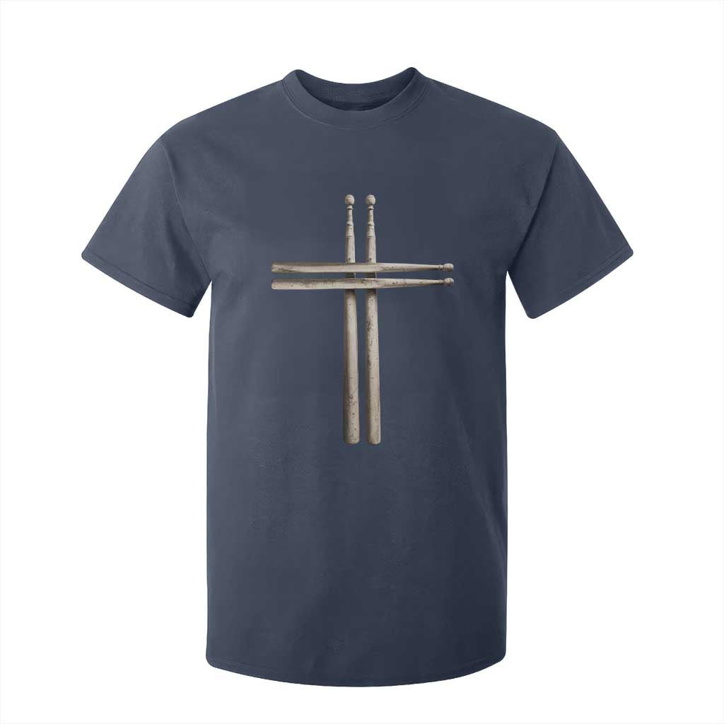 Christian Drummer T Shirt For Kid Drumstick Cross Rock Music Lover Gift TS10 Navy Print Your Wear