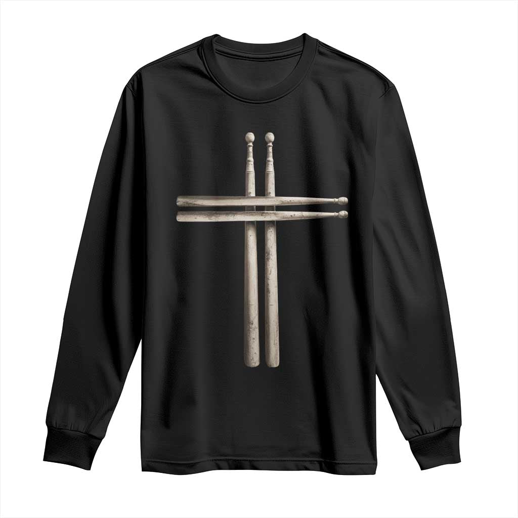 Christian Drummer Long Sleeve Shirt Drumstick Cross Rock Music Lover Gift TS10 Black Print Your Wear