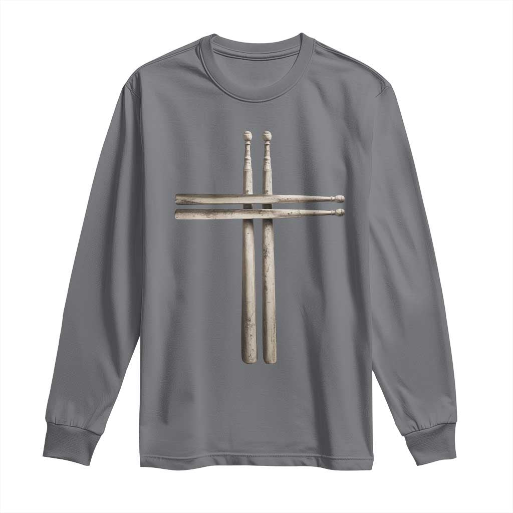 Christian Drummer Long Sleeve Shirt Drumstick Cross Rock Music Lover Gift TS10 Charcoal Print Your Wear