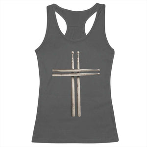 Christian Drummer Racerback Tank Top Drumstick Cross Rock Music Lover Gift TS10 Dark Heather Print Your Wear