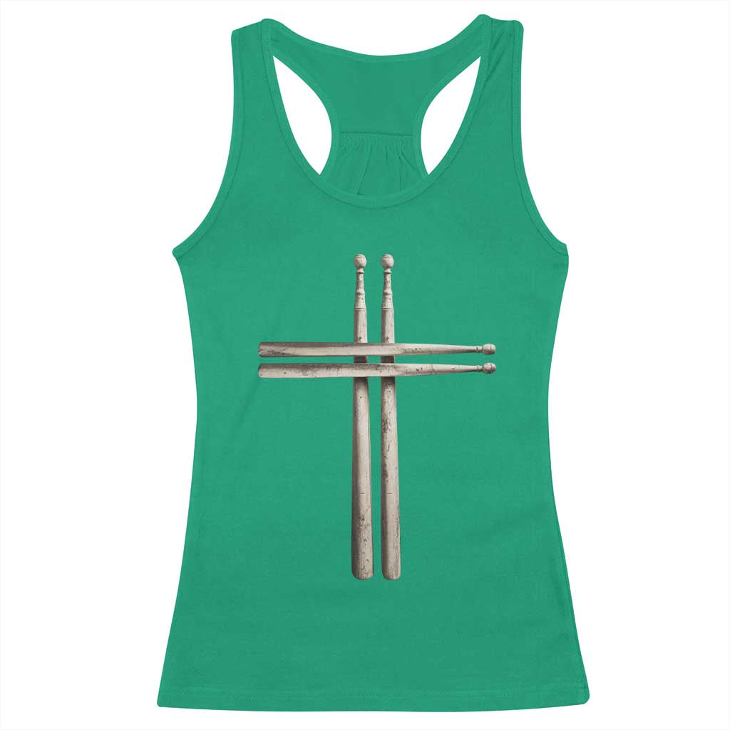Christian Drummer Racerback Tank Top Drumstick Cross Rock Music Lover Gift TS10 Irish Green Print Your Wear
