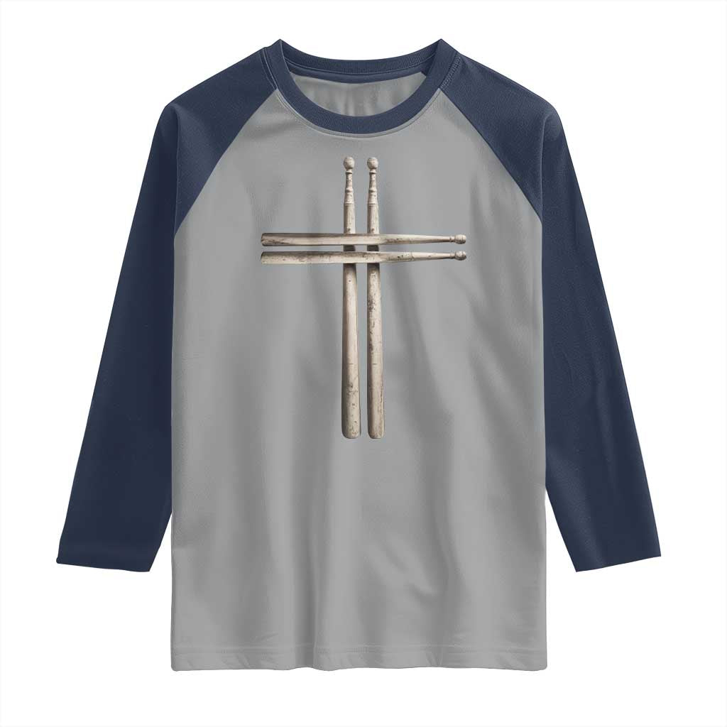 Christian Drummer Raglan Shirt Drumstick Cross Rock Music Lover Gift TS10 Sport Gray Navy Print Your Wear