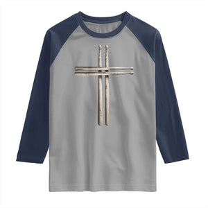 Christian Drummer Raglan Shirt Drumstick Cross Rock Music Lover Gift TS10 Sport Gray Navy Print Your Wear