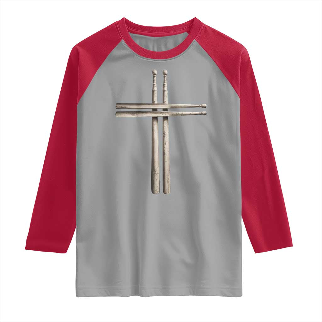 Christian Drummer Raglan Shirt Drumstick Cross Rock Music Lover Gift TS10 Sport Gray Red Print Your Wear