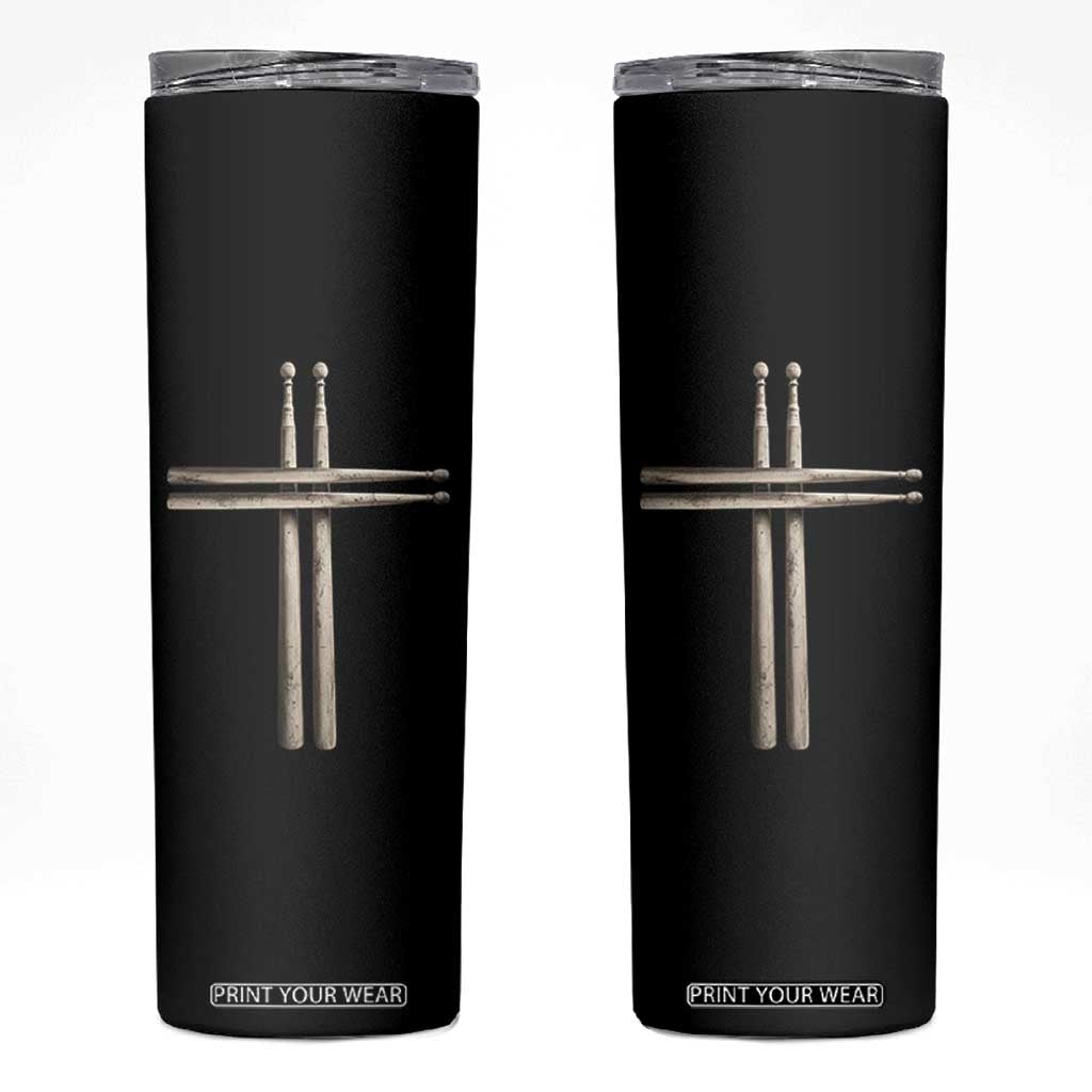 Christian Drummer Skinny Tumbler Drumstick Cross Rock Music Lover Gift TS10 Black Print Your Wear