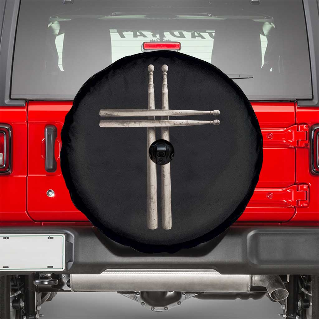 Christian Drummer Spare Tire Cover Drumstick Cross Rock Music Lover Gift TS10 Black Print Your Wear