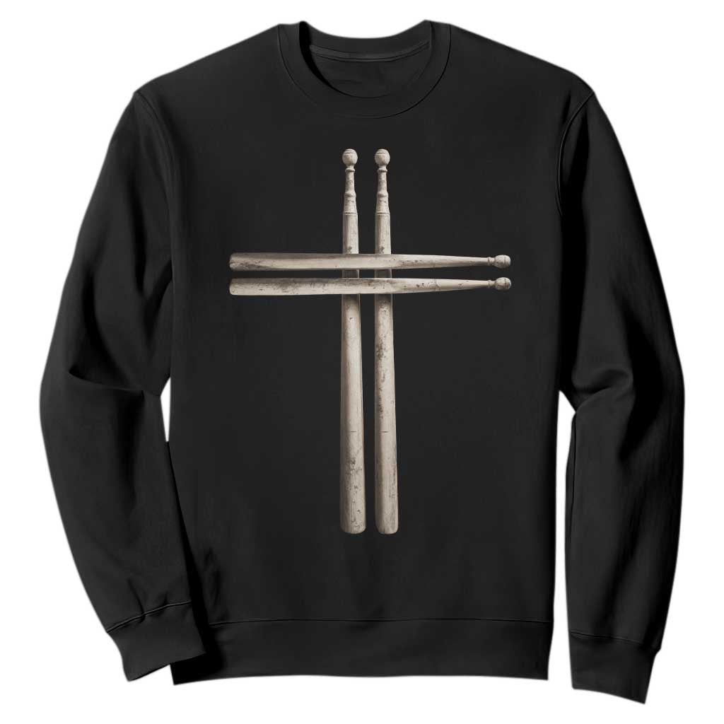 Christian Drummer Sweatshirt Drumstick Cross Rock Music Lover Gift TS10 Black Print Your Wear