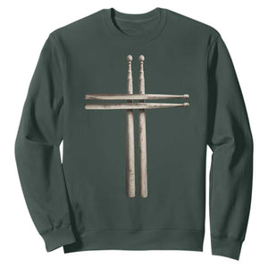 Christian Drummer Sweatshirt Drumstick Cross Rock Music Lover Gift TS10 Dark Forest Green Print Your Wear