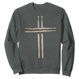 Christian Drummer Sweatshirt Drumstick Cross Rock Music Lover Gift TS10 Dark Heather Print Your Wear