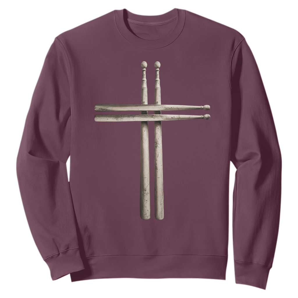 Christian Drummer Sweatshirt Drumstick Cross Rock Music Lover Gift TS10 Maroon Print Your Wear