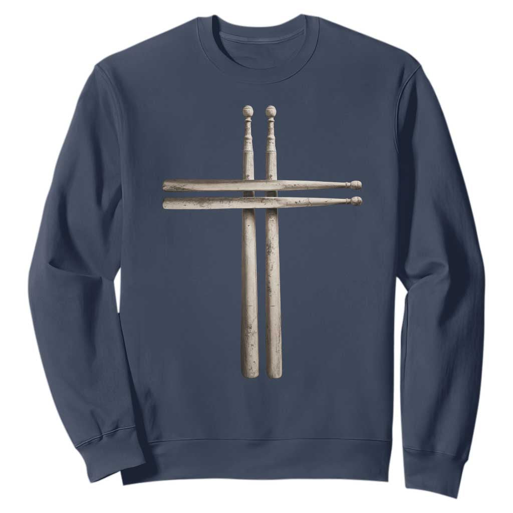 Christian Drummer Sweatshirt Drumstick Cross Rock Music Lover Gift TS10 Navy Print Your Wear