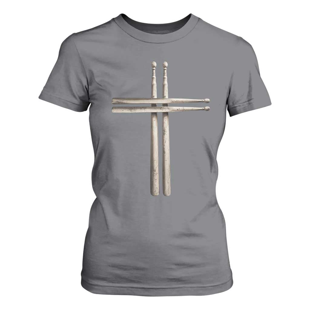 Christian Drummer T Shirt For Women Drumstick Cross Rock Music Lover Gift TS10 Charcoal Print Your Wear
