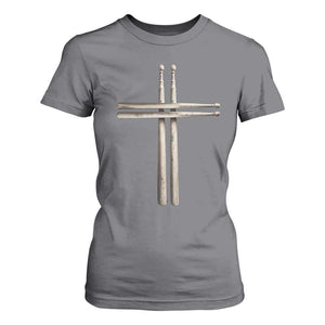 Christian Drummer T Shirt For Women Drumstick Cross Rock Music Lover Gift TS10 Charcoal Print Your Wear