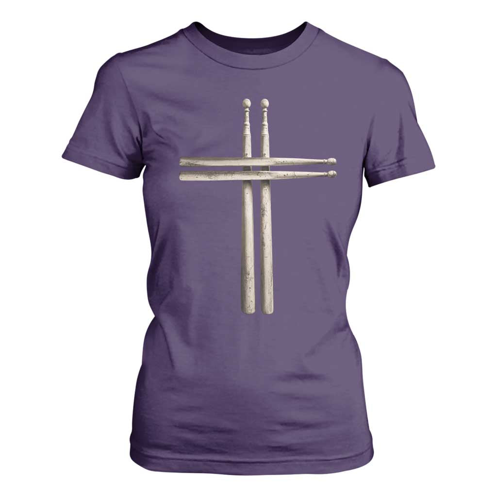 Christian Drummer T Shirt For Women Drumstick Cross Rock Music Lover Gift TS10 Purple Print Your Wear