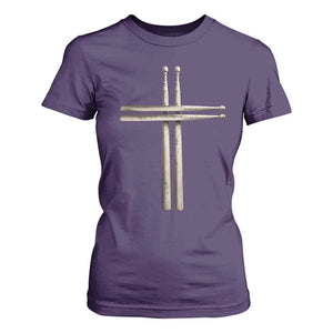 Christian Drummer T Shirt For Women Drumstick Cross Rock Music Lover Gift TS10 Purple Print Your Wear