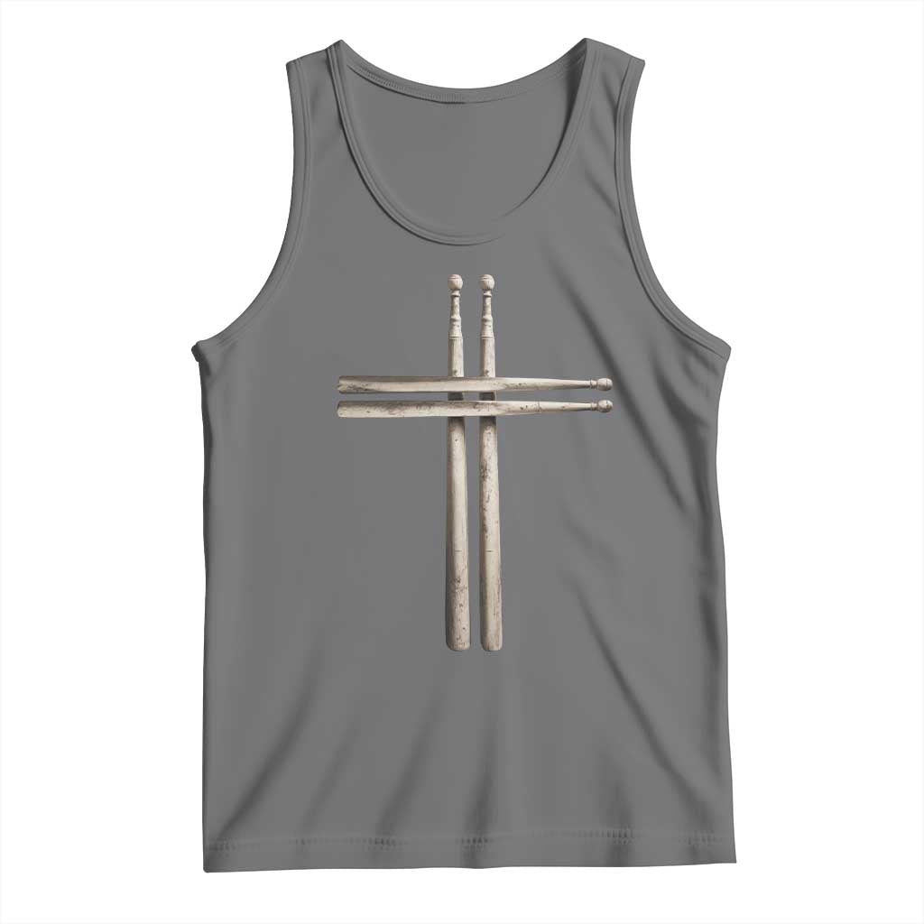 Christian Drummer Tank Top Drumstick Cross Rock Music Lover Gift TS10 Black Heather Print Your Wear
