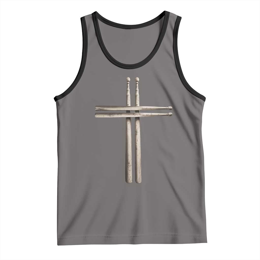 Christian Drummer Tank Top Drumstick Cross Rock Music Lover Gift TS10 Deep Heather Black Print Your Wear