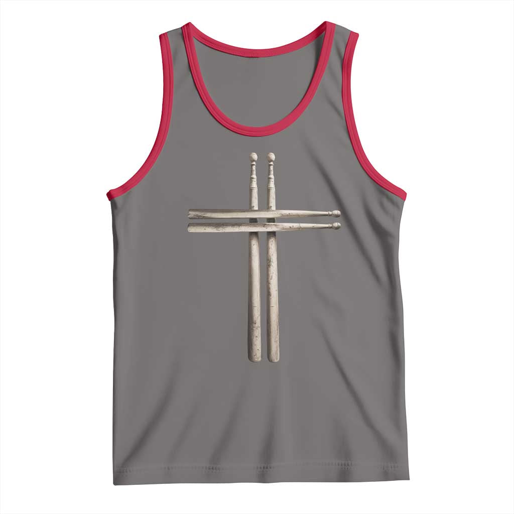 Christian Drummer Tank Top Drumstick Cross Rock Music Lover Gift TS10 Deep Heather Red Print Your Wear