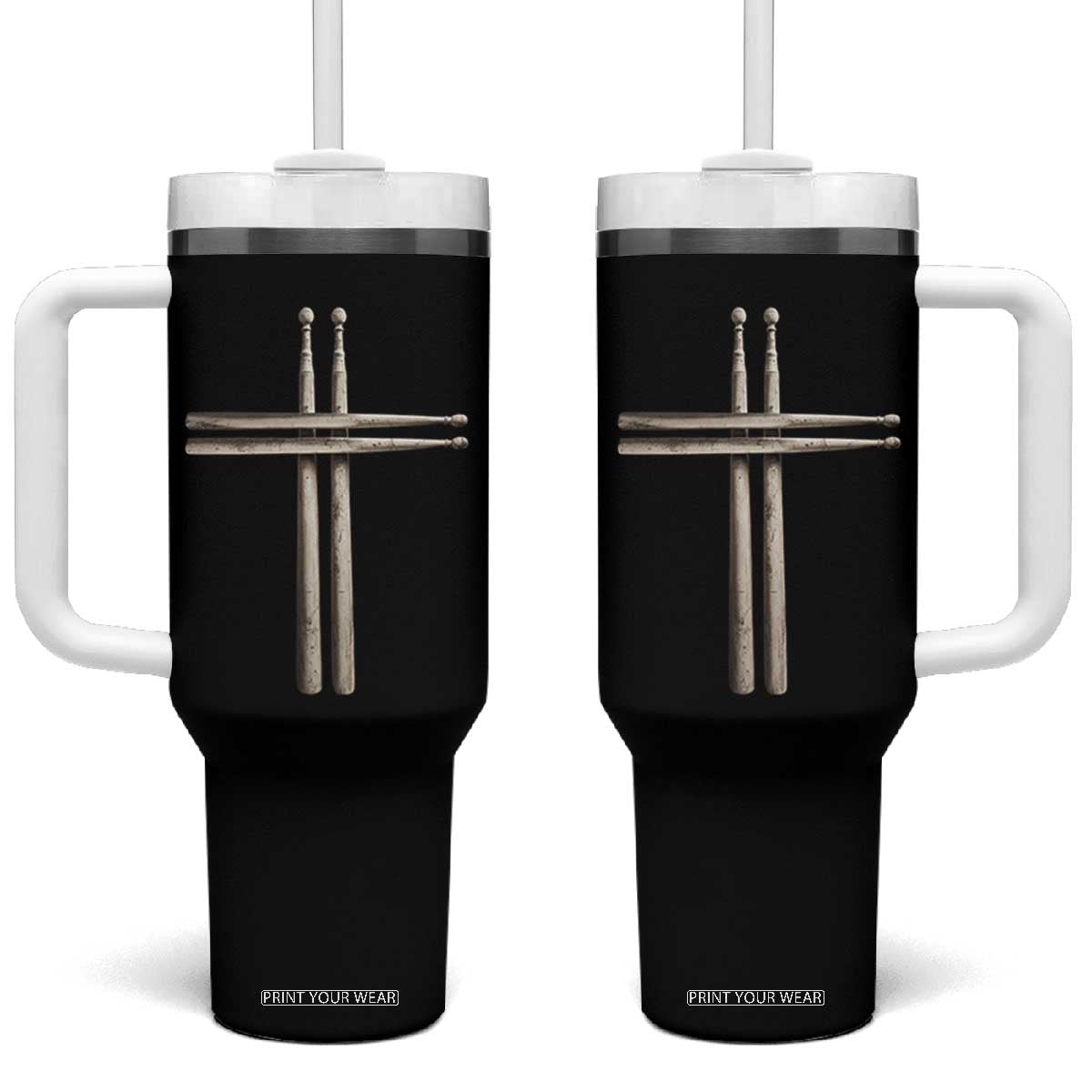 Christian Drummer Tumbler With Handle Drumstick Cross Rock Music Lover Gift TS10 One Size: 40 oz Black Print Your Wear