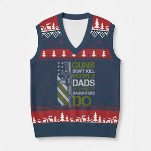 Funny Girl Dad V-Neck Knit Sweater Vest Guns Dont Kill People Dads with Pretty Daughters Do US Flag TS10 Navy Red Print Your Wear