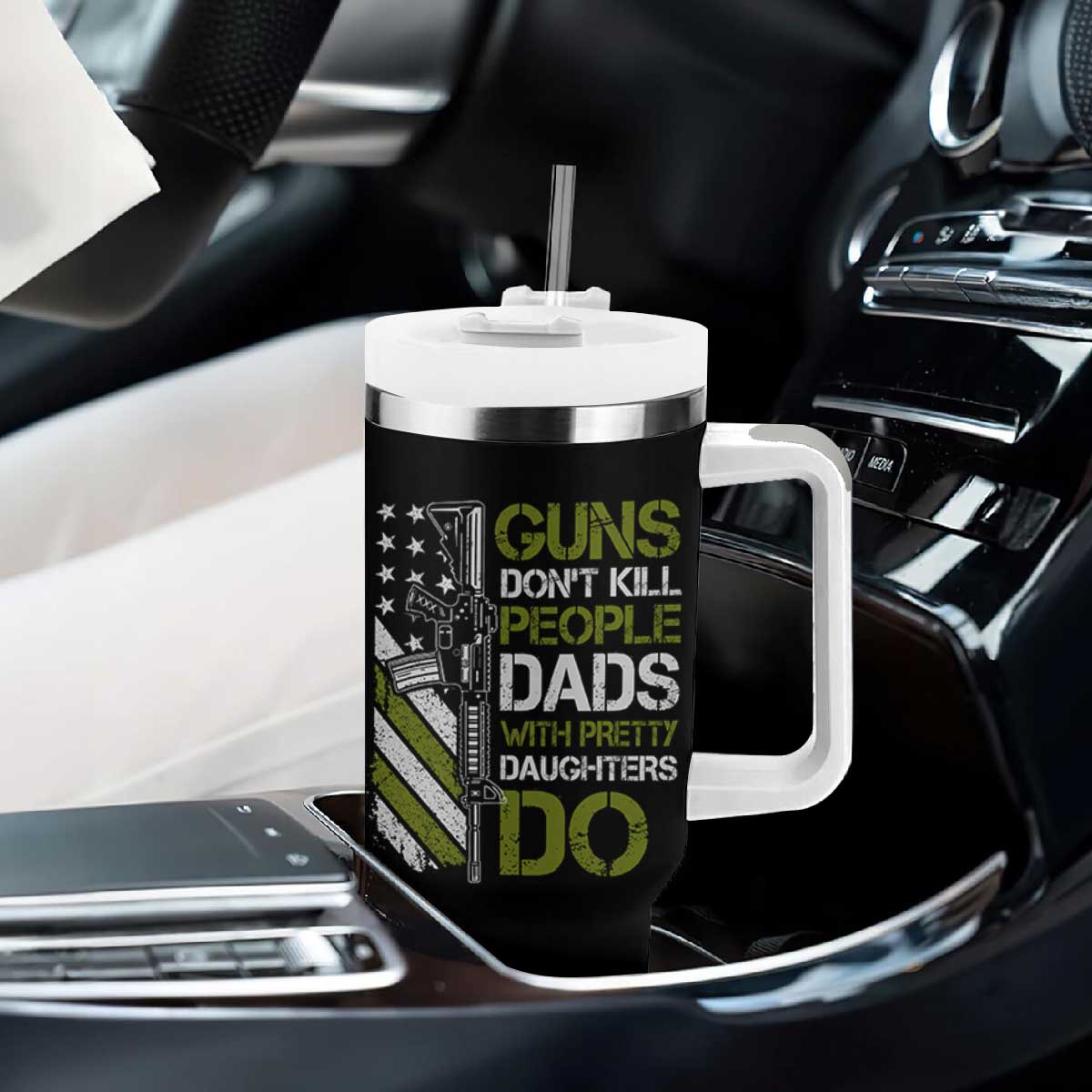 Funny Girl Dad Tumbler With Handle Guns Dont Kill People Dads with Pretty Daughters Do US Flag TS10 Print Your Wear