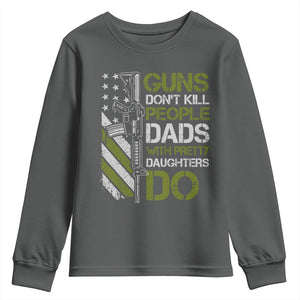 Funny Girl Dad Youth Sweatshirt Guns Dont Kill People Dads with Pretty Daughters Do US Flag TS10 Dark Heather Print Your Wear