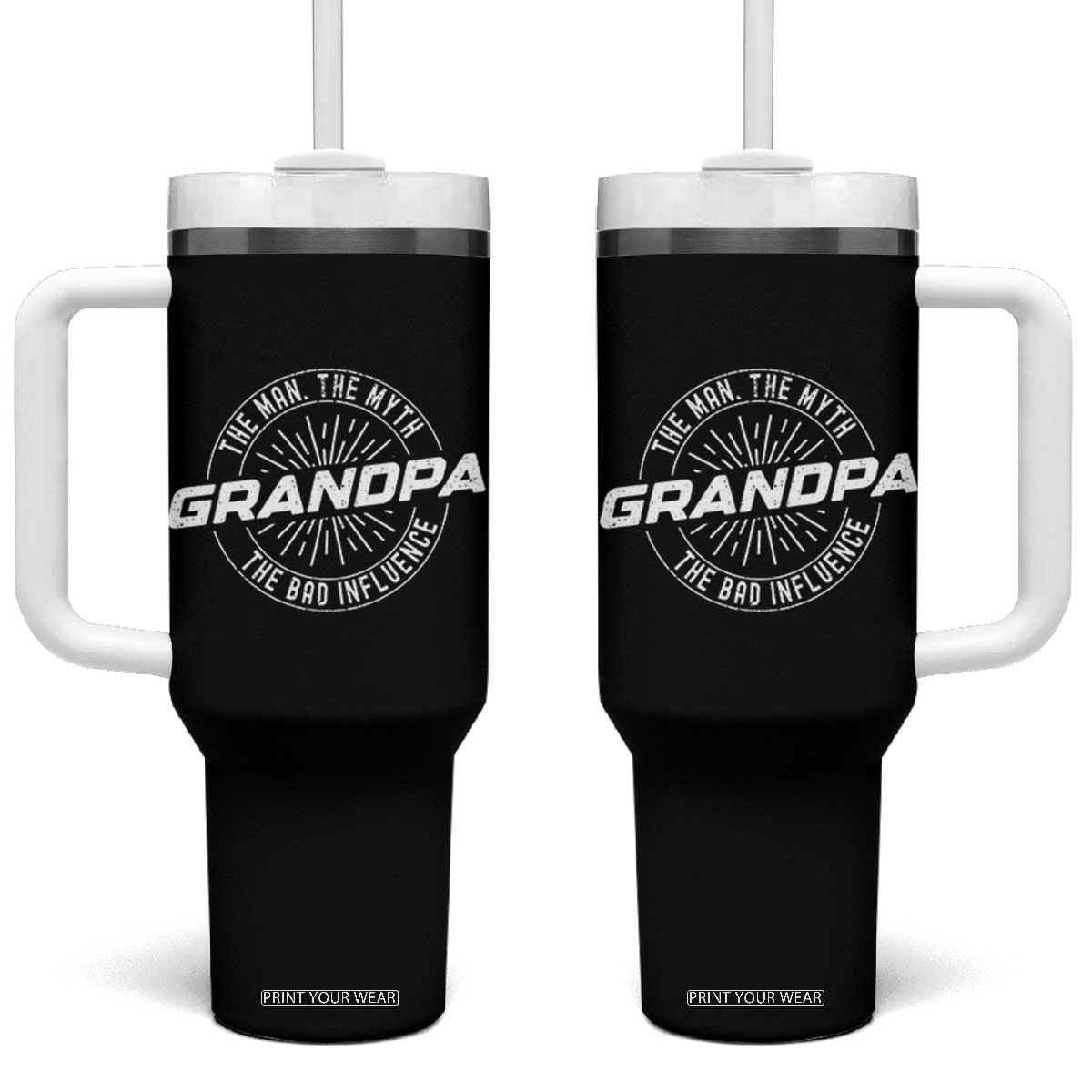 Funny Grandpa Tumbler With Handle Man Myth Bad Influence Funny Fathers Day TS10 One Size: 40 oz Black Print Your Wear