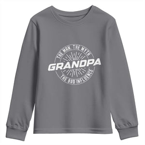 Funny Grandpa Youth Sweatshirt Man Myth Bad Influence Funny Fathers Day TS10 Charcoal Print Your Wear
