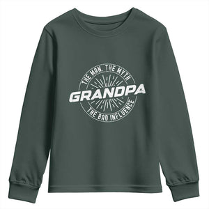 Funny Grandpa Youth Sweatshirt Man Myth Bad Influence Funny Fathers Day TS10 Dark Forest Green Print Your Wear