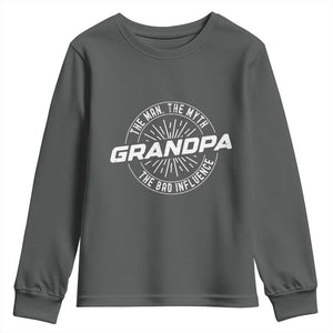 Funny Grandpa Youth Sweatshirt Man Myth Bad Influence Funny Fathers Day TS10 Dark Heather Print Your Wear