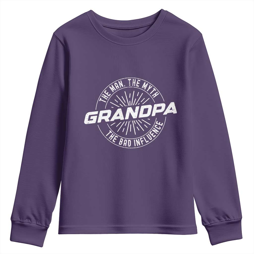 Funny Grandpa Youth Sweatshirt Man Myth Bad Influence Funny Fathers Day TS10 Purple Print Your Wear