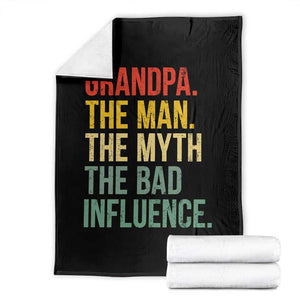 Funny Grandpa Throw Blanket Retro Man Myth Bad Influence Best Funny Fathers Day TS10 Black Print Your Wear