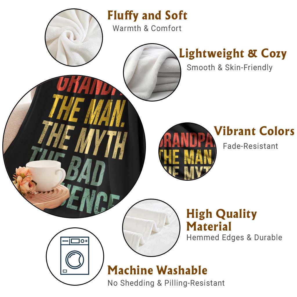 Funny Grandpa Throw Blanket Retro Man Myth Bad Influence Best Funny Fathers Day TS10 Print Your Wear