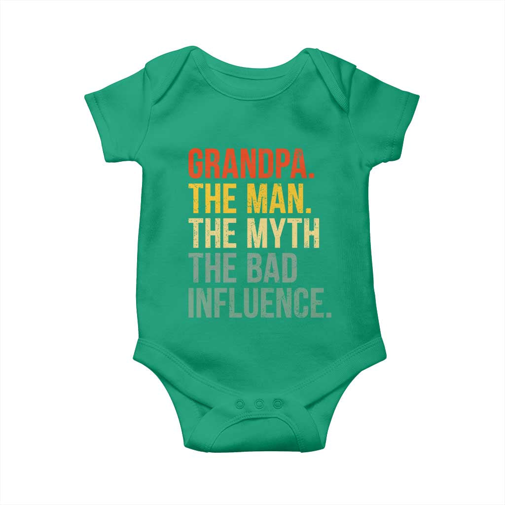 Funny Grandpa Baby Onesie Retro Man Myth Bad Influence Best Funny Fathers Day TS10 Irish Green Print Your Wear
