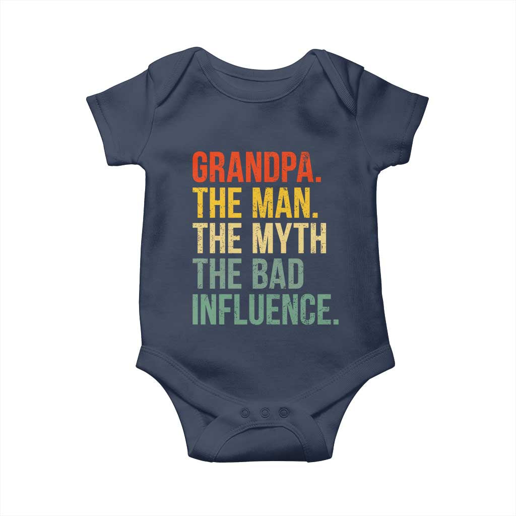 Funny Grandpa Baby Onesie Retro Man Myth Bad Influence Best Funny Fathers Day TS10 Navy Print Your Wear