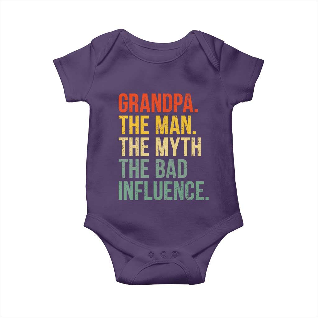 Funny Grandpa Baby Onesie Retro Man Myth Bad Influence Best Funny Fathers Day TS10 Purple Print Your Wear