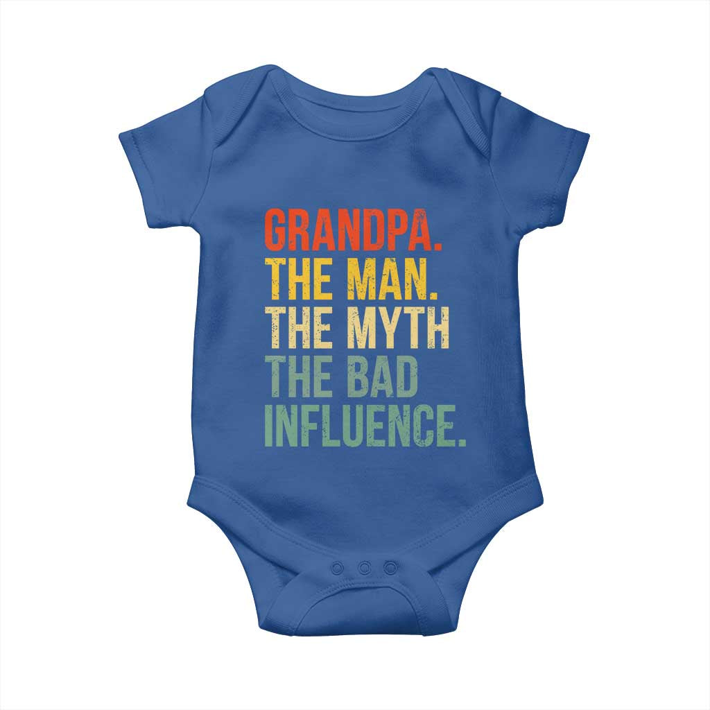 Funny Grandpa Baby Onesie Retro Man Myth Bad Influence Best Funny Fathers Day TS10 Royal Blue Print Your Wear